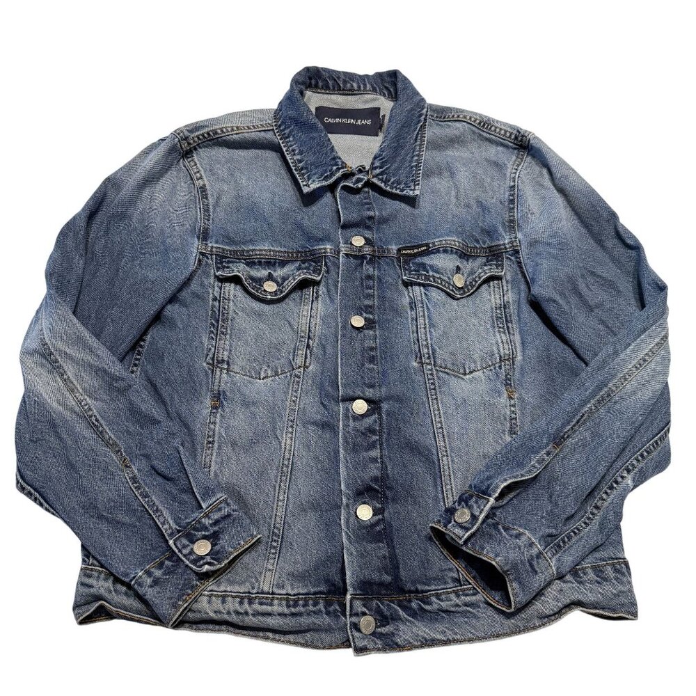 Calvin Klein Jeans Light Wash Blue Denim Button Front Trucker Jacket X-Large XL